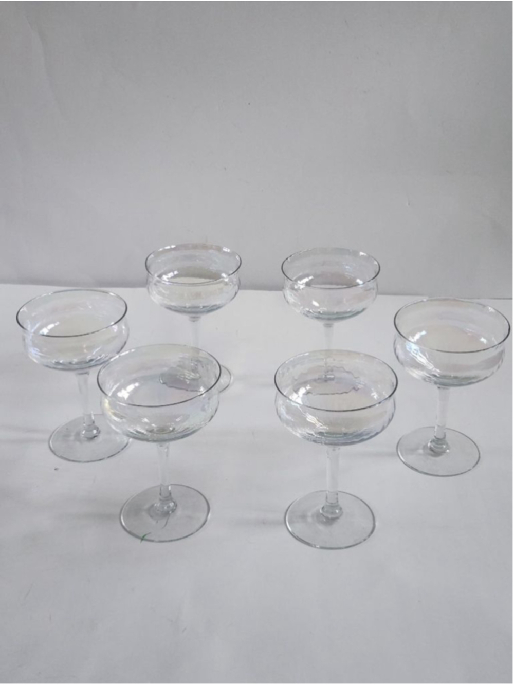 Set of 6 Vintage 1930s Fostoria Glass Clear Iridescent Coupe Glasses, 4.5in Tall